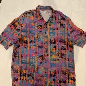 Bershka Men shirt with vintage‎ aztec print in pink Size XL